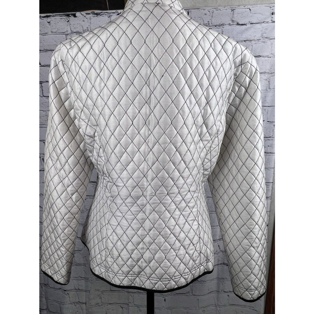 JW Junction West Quilted Jacket Womens Medium White Black Stitching Silk GUC - Picture 11 of 16